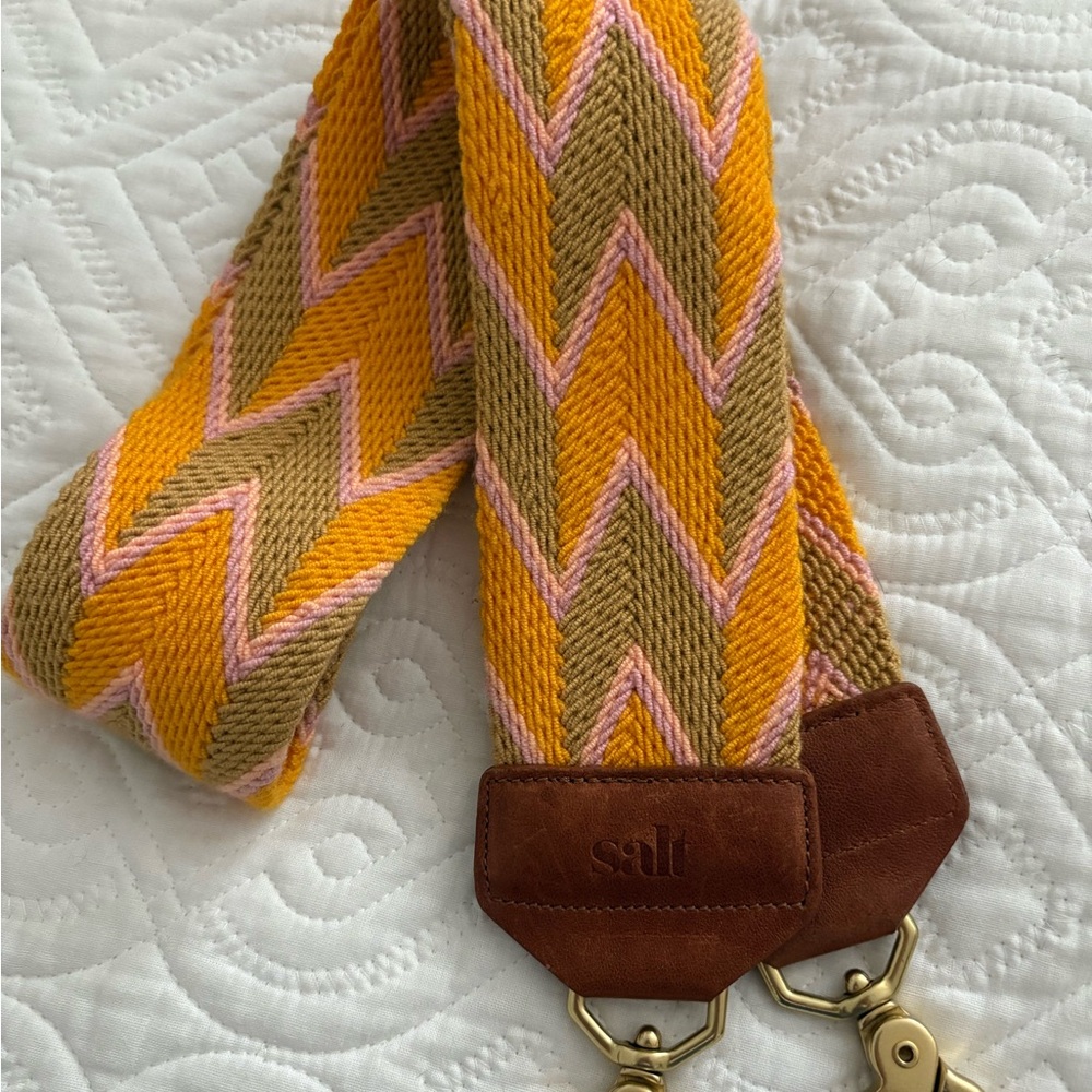 SALT Woven Chevron Crossbody Strap in Mustard, Pink & Green